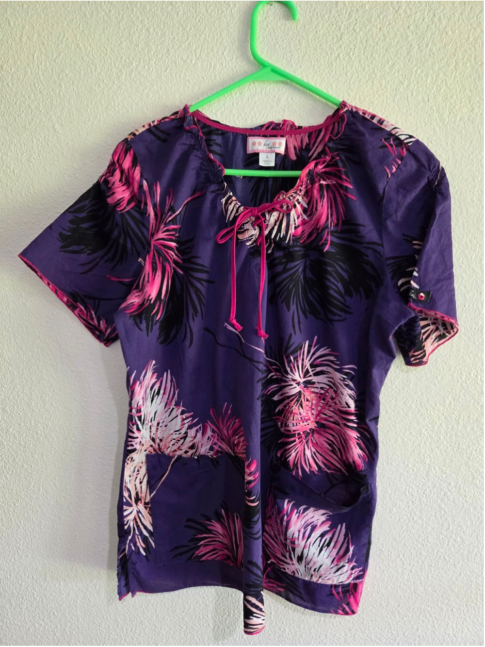 Koi by Katay Peterson Women’s L Purple Floral Cotton Tunic Top